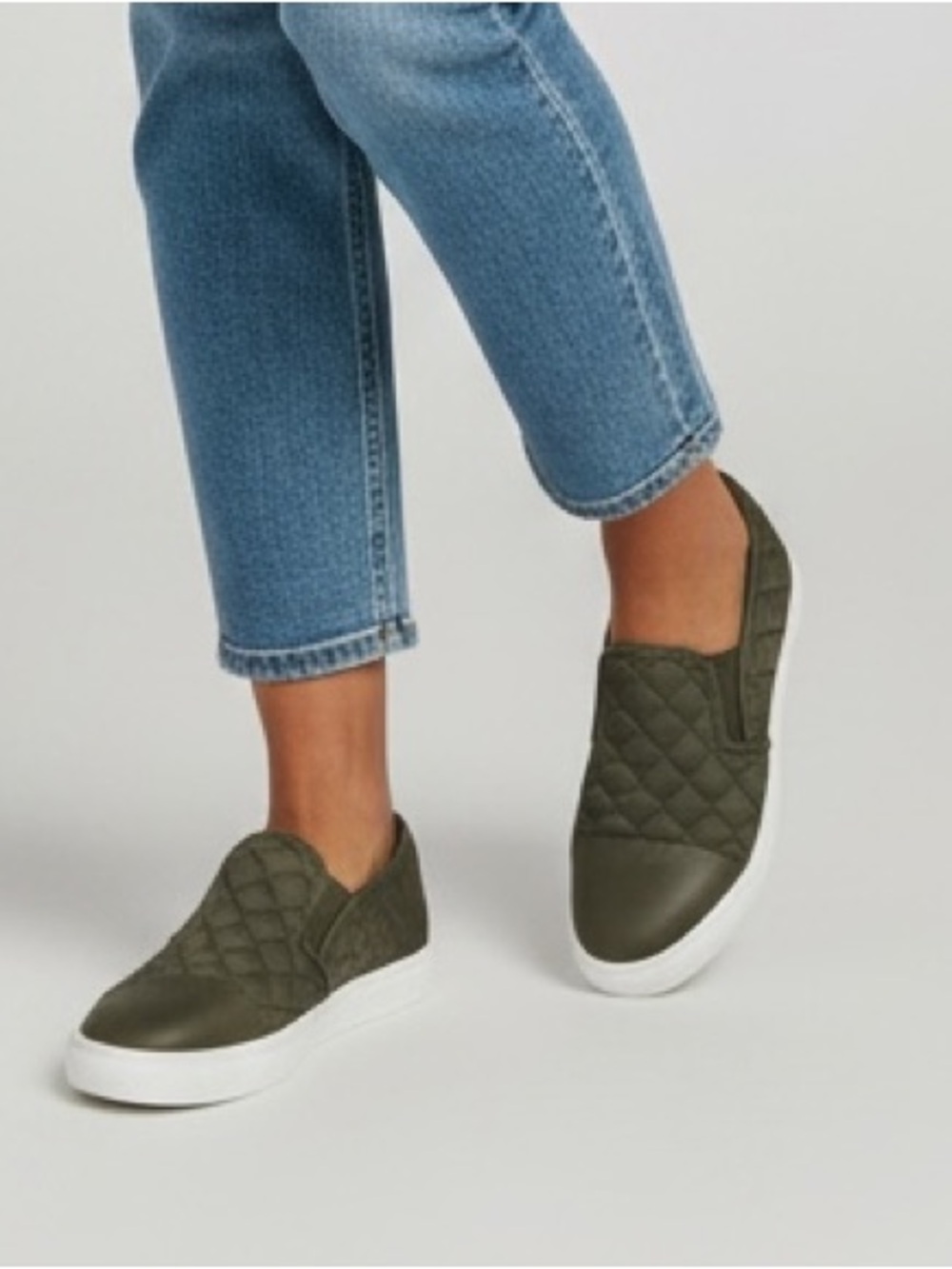 Steve Madden Quilted Olive Green Slip-On Sneakers